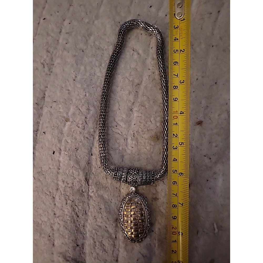 Silver/Gold Tone Teardrop‎ Pendant Thick Cable Necklace Magnetic Clasp Vintage